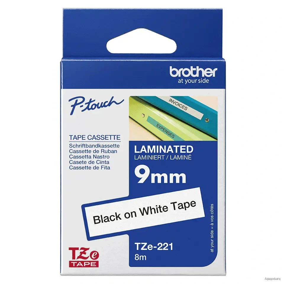Brother originál páska do tlačiarne štítkov, Brother, TZE-221, čierny tlač/biely podklad, laminovaná, 8m, 9mm