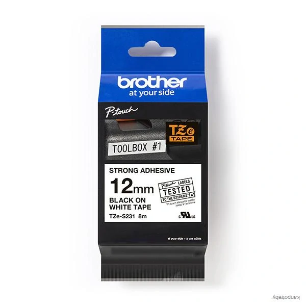 Brother originál páska do tlačiarne štítkov, Brother, TZE-S231, čierny tlač/biely podklad, laminovaná, 8m, 12mm, extrémne adhezívn