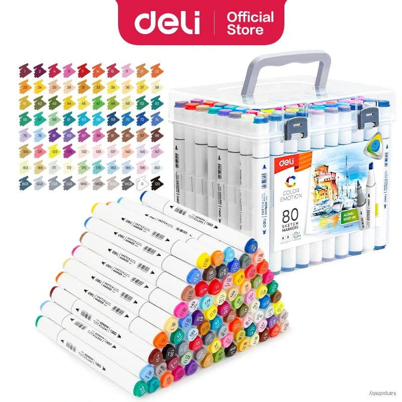 Deli, Súprava 80 ks Skicovacia fixka Color Emotion, 1-6.5 mm, 80 farieb