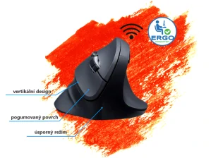 Myš bezdrôtová, Powerton SHARK, čierna, optická, 1600DPI