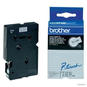 Brother originál páska do tlačiarne štítkov, Brother, TC-291, čierny tlač/biely podklad, laminovaná, 7.7m, 9mm