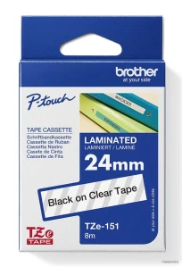 Brother originál páska do tlačiarne štítkov, Brother, TZE-151, čierny tlač/priesvitný podklad, laminovaná, 8m, 24mm