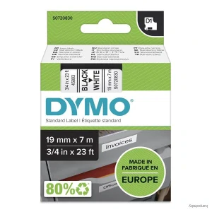 Dymo originál páska do tlačiarne štítkov, Dymo, 45803, S0720830, čierny tlač/biely podklad, 7m, 19mm, D1