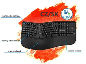 Powerton LANA, ergonomická klávesnica CZ/SK, drôtová (USB), čierna