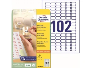 Avery Zweckform cenovky 26mm x 16mm, A4, biele, 102 etikiet, snímateľné, balené po 25 ks, L3410REV-25, pre laserové a atramentové