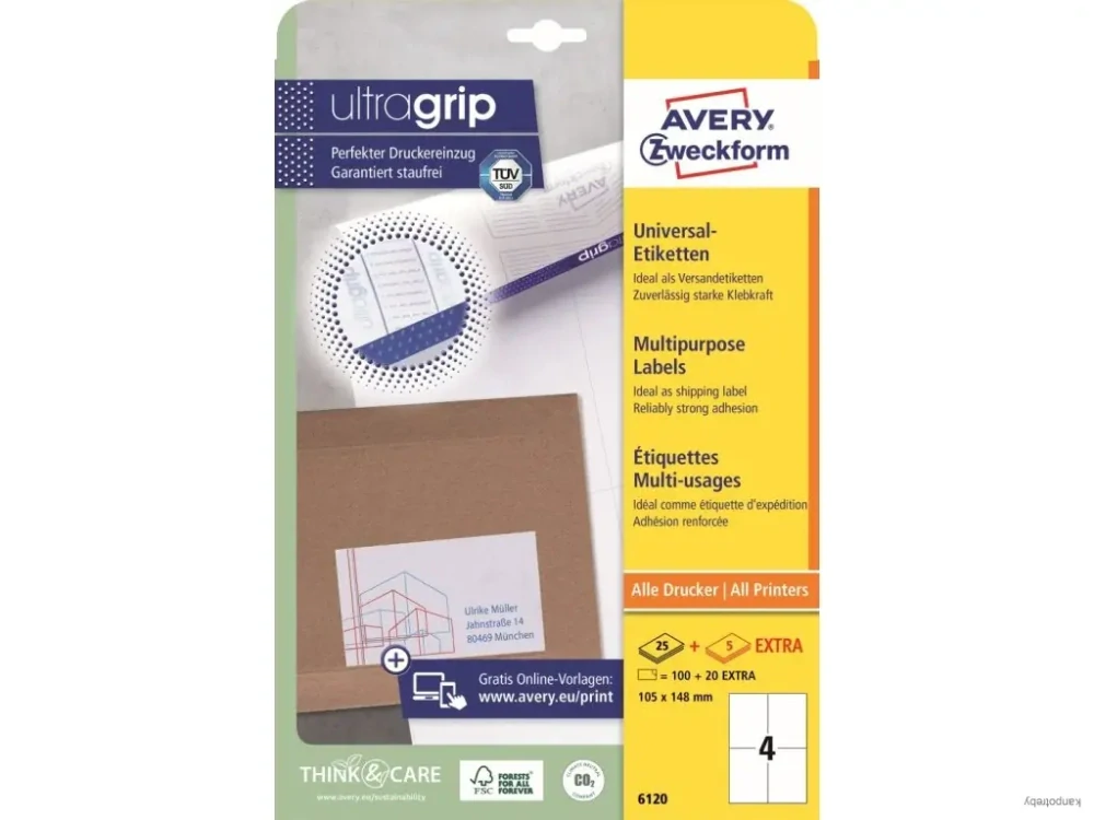 Etikety univerzálne 105x148mm Avery A4 25+5 hárkov