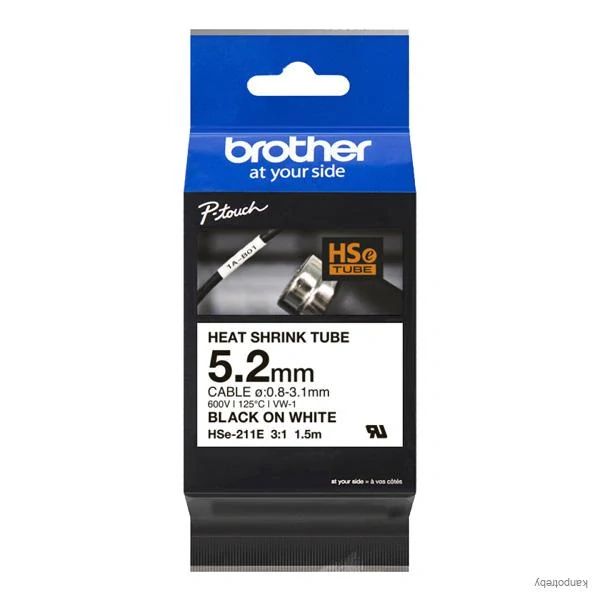 Brother originál páska do tlačiarne štítkov, Brother, HSE-211E, čierny tlač/biely podklad, 1.5m, 5.2mm