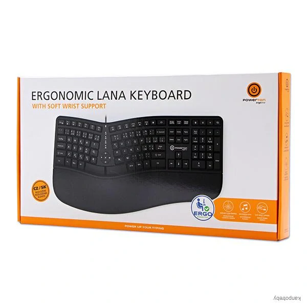 Powerton LANA, ergonomická klávesnica CZ/SK, drôtová (USB), čierna