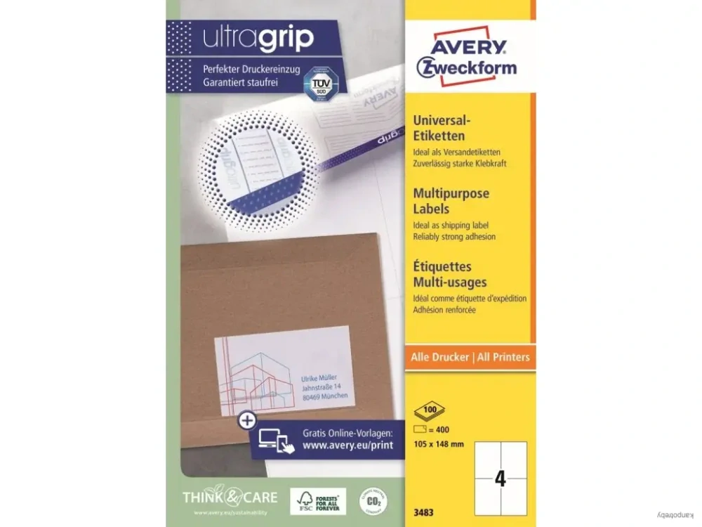 Etikety univerzálne 105x148mm Avery A4 100 hárkov