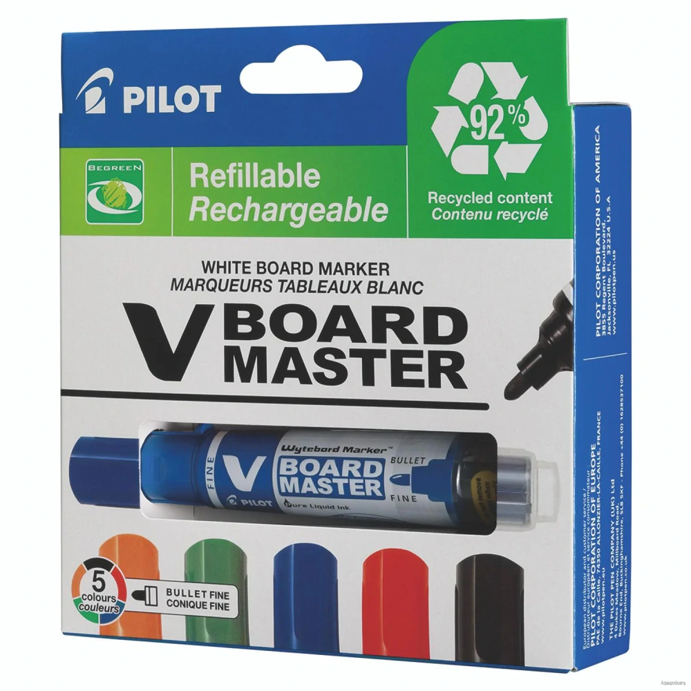 Sada popisovačov na tabule, 2,3 mm, kužeľový, PILOT "V-Board Master", 5 rôznych farieb