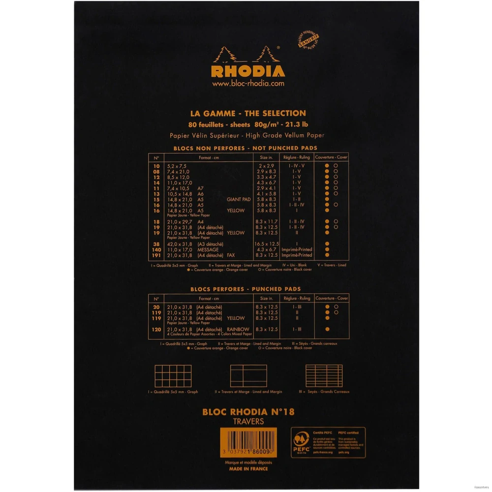 Poznámkový blok Rhodia Basics, A4, 80 listov, linajkový, čierny, Clairefontaine
