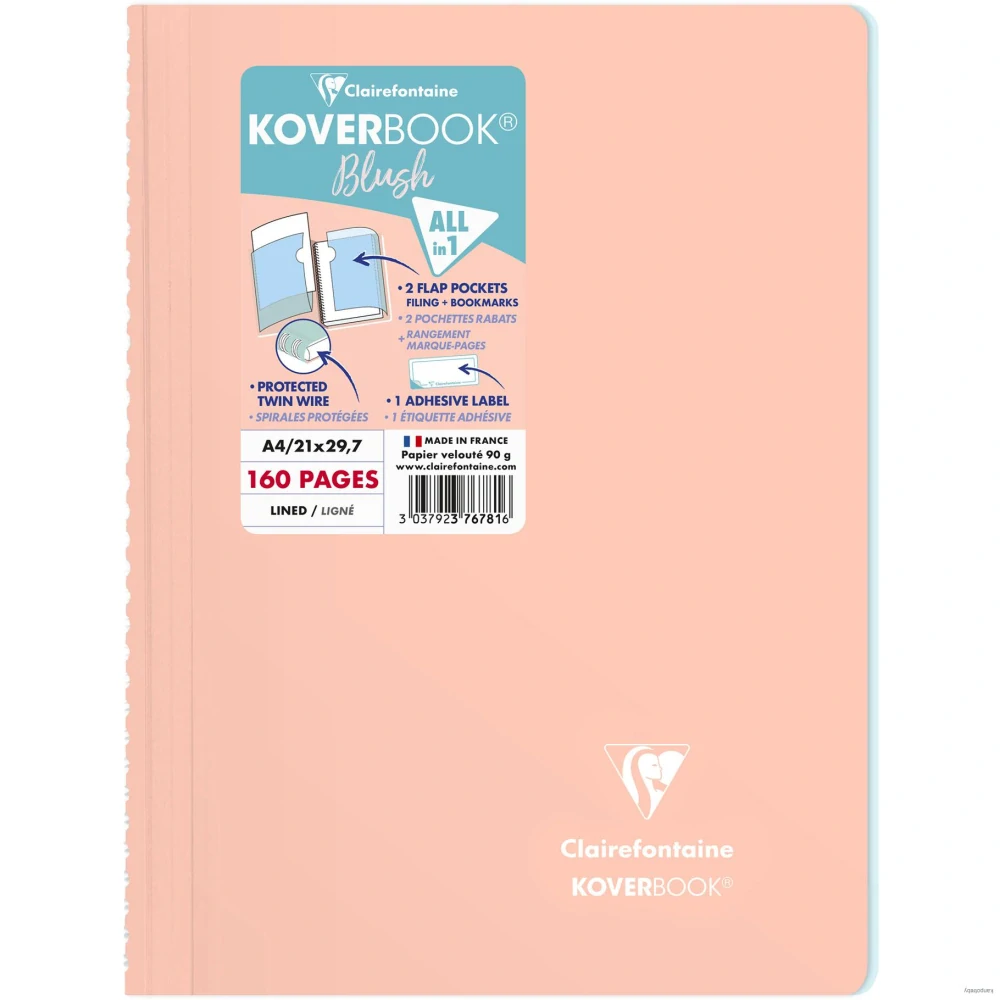Zápisník Clairefontaine Koverbook blush A4, linajkový, 80 listov