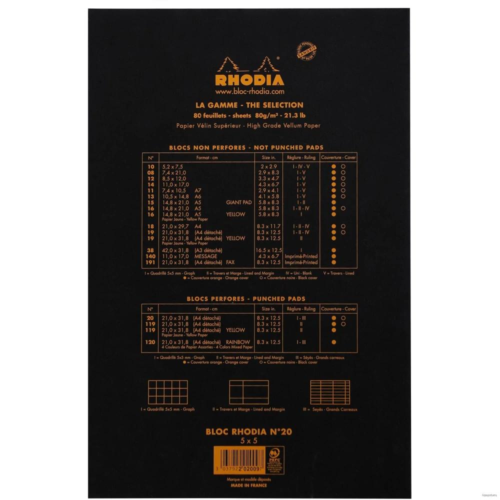 Poznámkový blok Rhodia Basics, A4+, 80 listov, štvorčekový, čierny, Clairefontaine