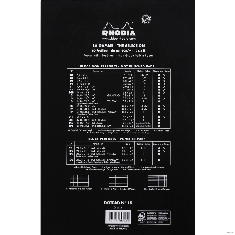 Poznámkový blok Rhodia Basics, A4+, 80 listov, bodkovaný, čierny, Clairefontaine