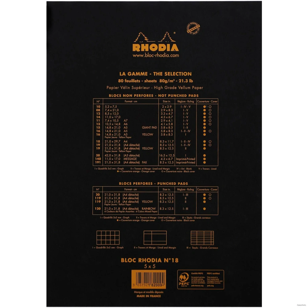 Poznámkový blok Rhodia Basics, A4, 80 listov, štvorčekový, čierny, Clairefontaine
