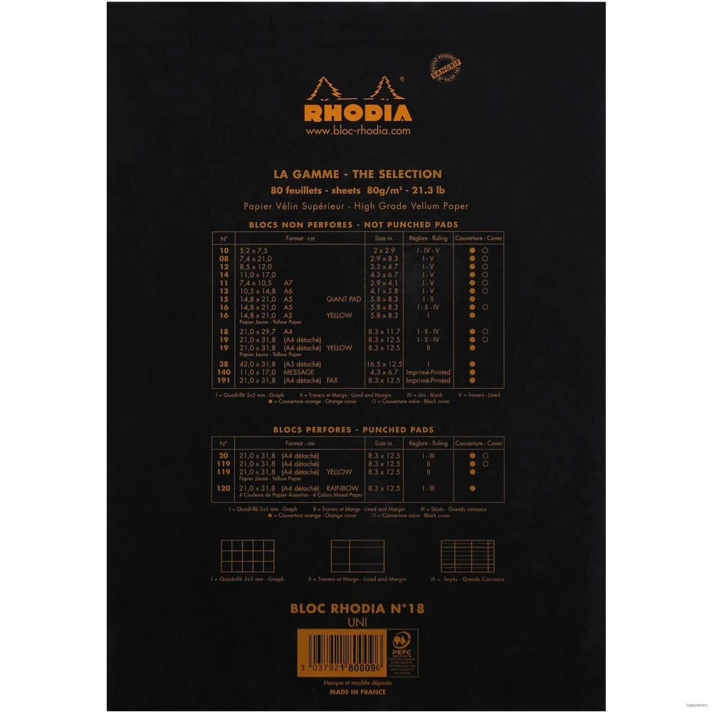 Poznámkový blok Rhodia Basics, A4, 80 listov, čistý, čierny, Clairefontaine
