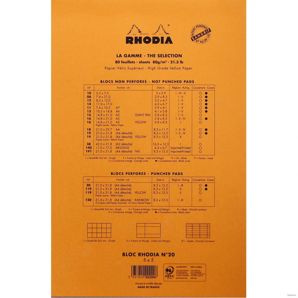 Poznámkový blok Rhodia Basics, A4+, 80 listov, štvorčekový, Clairefontaine