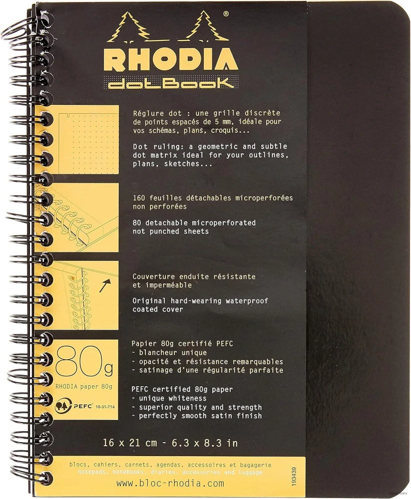 Krúžkový blok Rhodia Classic, A5+, 80 listov, bodkovaný, Clairefontaine