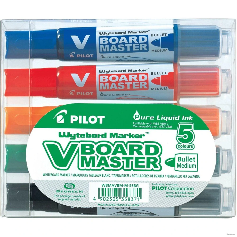 Sada popisovačov na tabule, 2,3 mm, kužeľový, PILOT "V-Board Master", 5 rôznych farieb