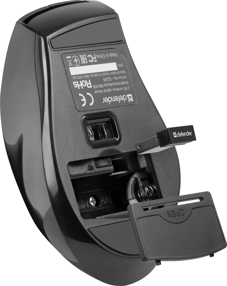 Myš bezdrôtová, Defender Accura MM-295, čierna, optická, 1600DPI