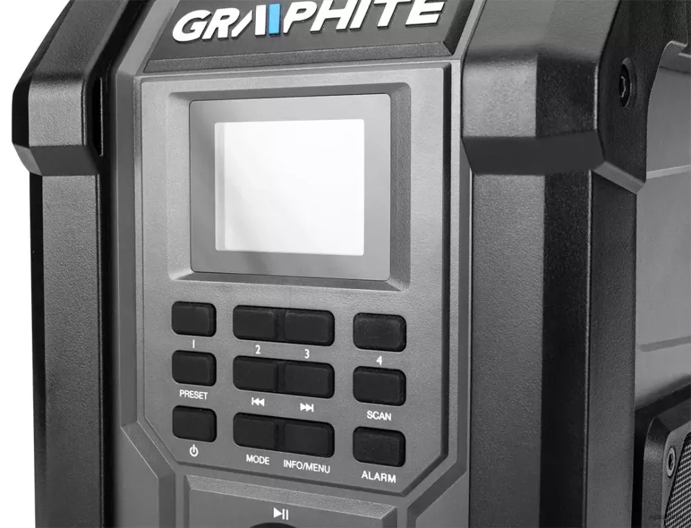 Graphite dílenské rádio, batéria, 18V, 2x15W, Li-Ion, čierne