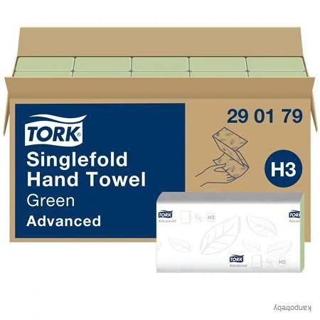 Papierové utierky, Z ohyb, 2-vrstvové, H3 systém, Advanced, TORK Singlefold, zelená