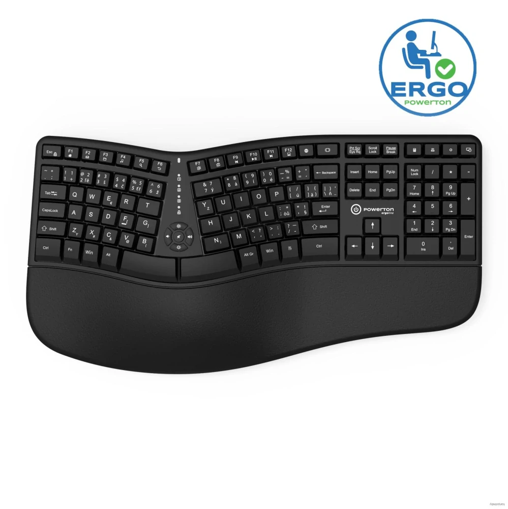Powerton LANA, ergonomická klávesnica CZ/SK, drôtová (USB), čierna