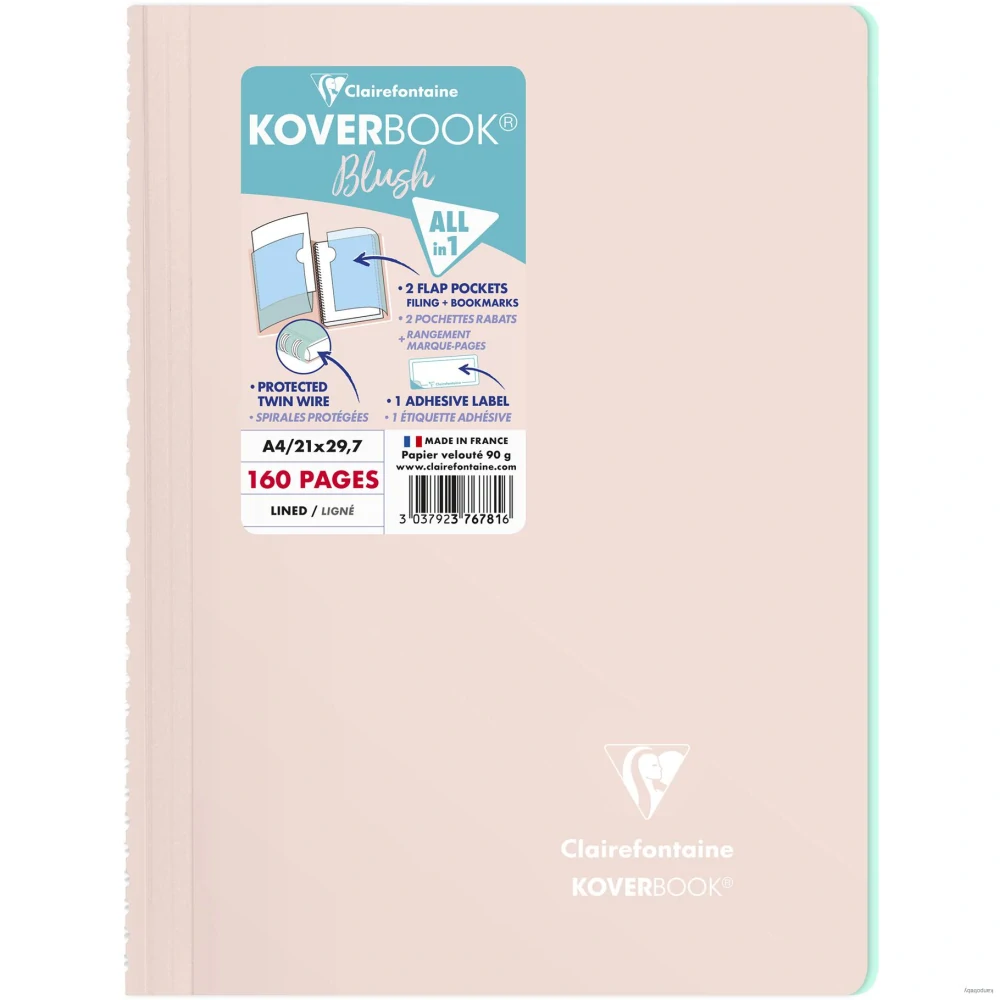 Zápisník Clairefontaine Koverbook blush A4, linajkový, 80 listov