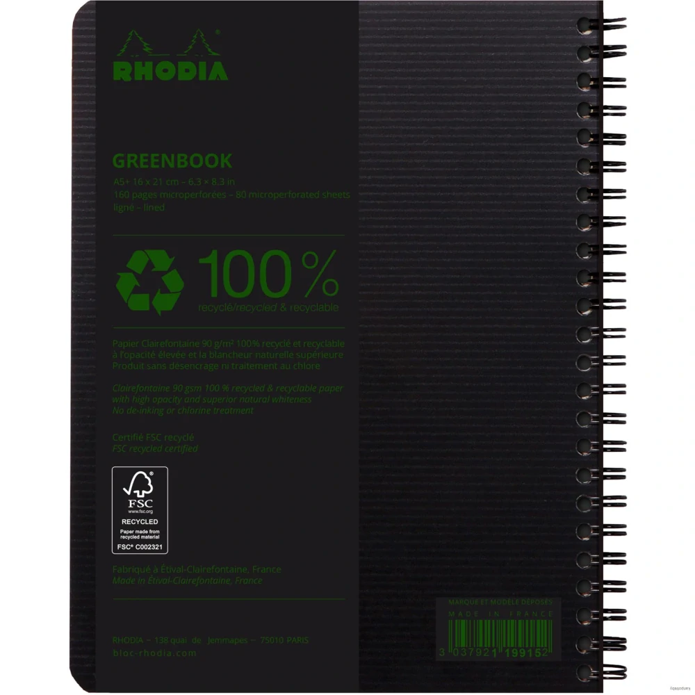 Zápisník Clairefontaine Rhodia Greenbook A5+, štvorčekový, 80 listov