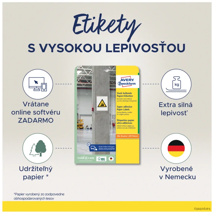 Avery Zweckform etikety 25.4mm x 10mm, A4, biele, 189 etikiet, s vysokou lepivosťou, balené po 20 ks, L7871-20, pre laserové a atr