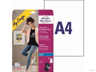 Avery Zweckform zažehľovací papier, pre tmavé trička, biely, A4, 4 listy, pre atramentové tlačiarne, O